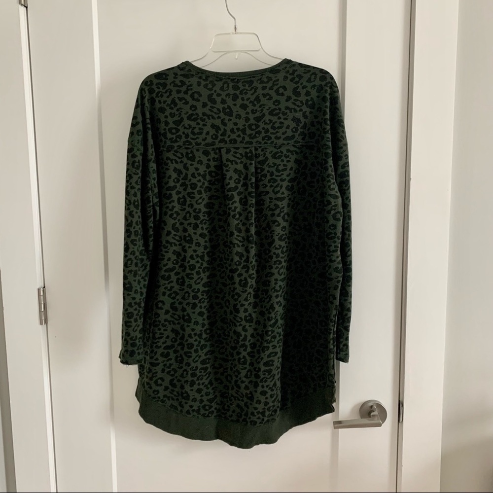 Z Supply Dark Green and Black Leopard Print Long Sleeve Sweatshirt - Picture 2 of 3